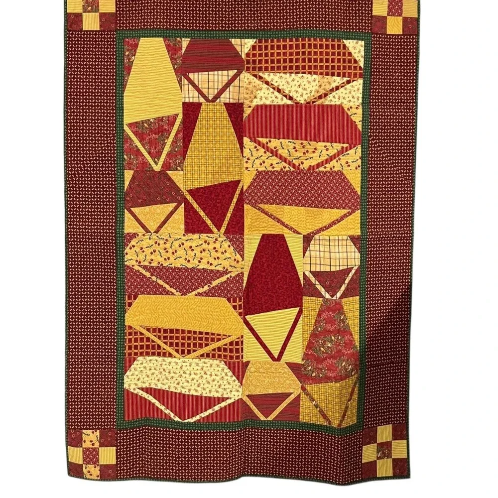Handmade‎ Patchwork Quilt 42x56 Primitive Country Throw Burgundy Gold